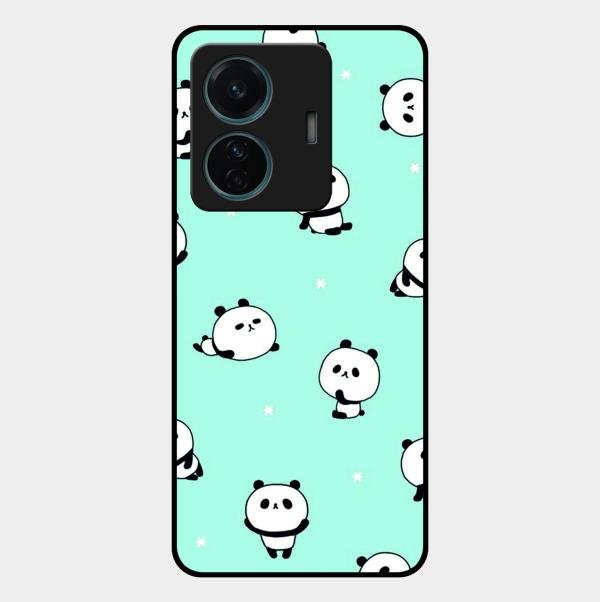 Cute Panda Blue Glossy Metal Case Cover For Vivo T1 Pro 5G