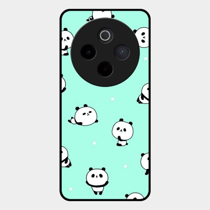 Cute Panda Blue Glossy Metal Case Cover For Vivo T4 5G