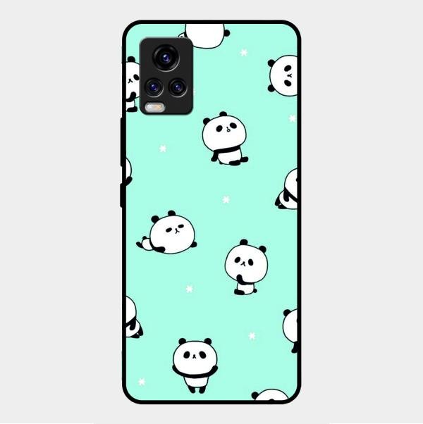 Cute Panda Blue Glossy Metal Case Cover For Vivo V20 2021