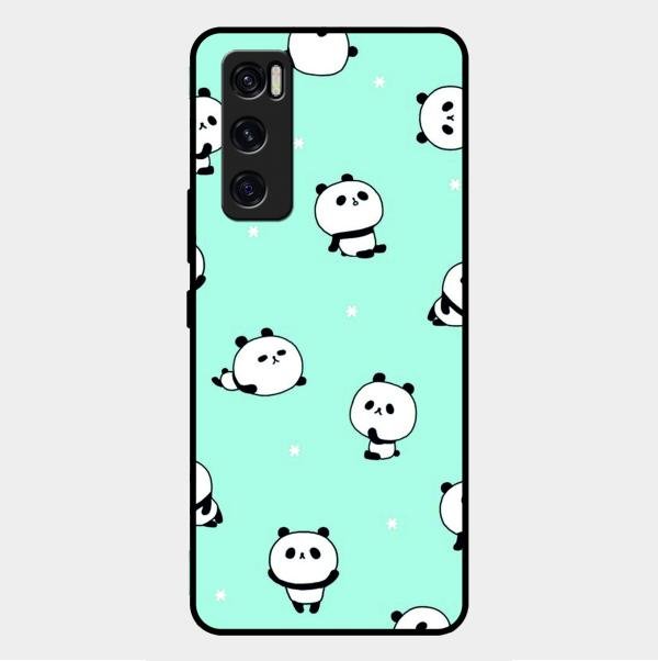 Cute Panda Blue Glossy Metal Case Cover For Vivo V20 Se