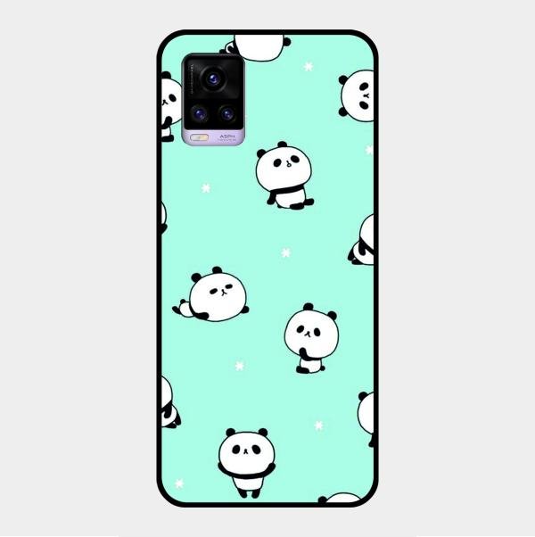 Cute Panda Blue Glossy Metal Case Cover For Vivo V20