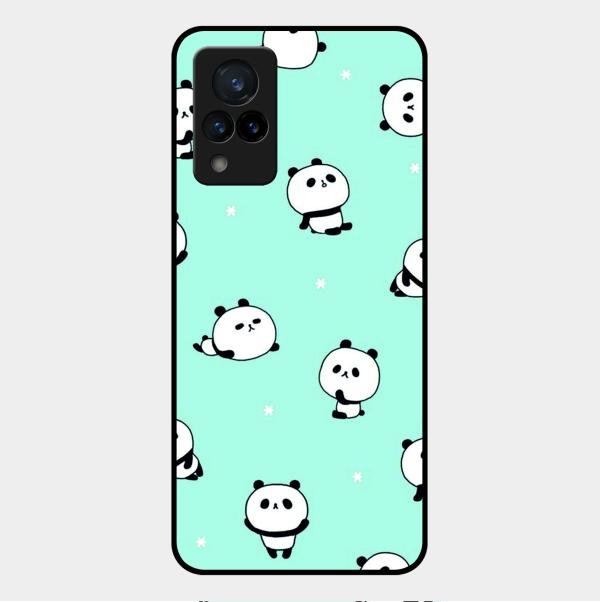 Cute Panda Blue Glossy Metal Case Cover For Vivo V21 5G