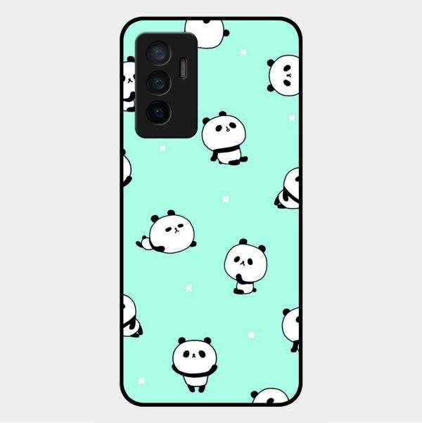 Cute Panda Blue Glossy Metal Case Cover For Vivo V23E 5G