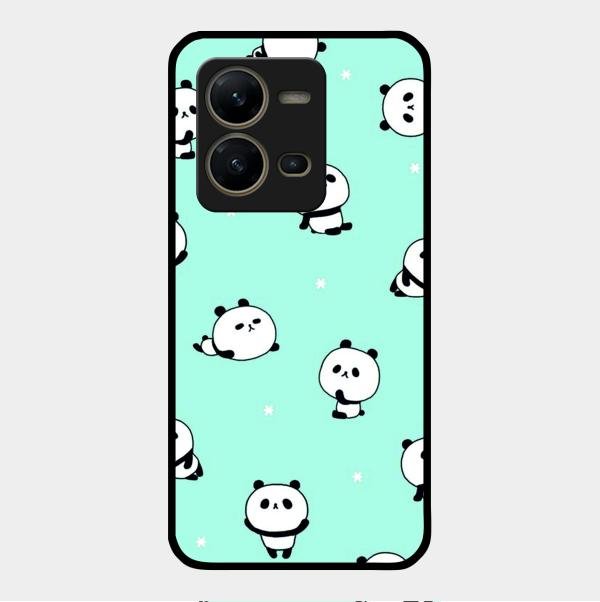 Cute Panda Blue Glossy Metal Case Cover For Vivo V25 5G