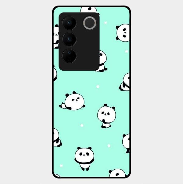 Cute Panda Blue Glossy Metal Case Cover For Vivo V27 5G