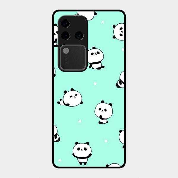 Cute Panda Blue Glossy Metal Case Cover For Vivo V30 Pro 5G