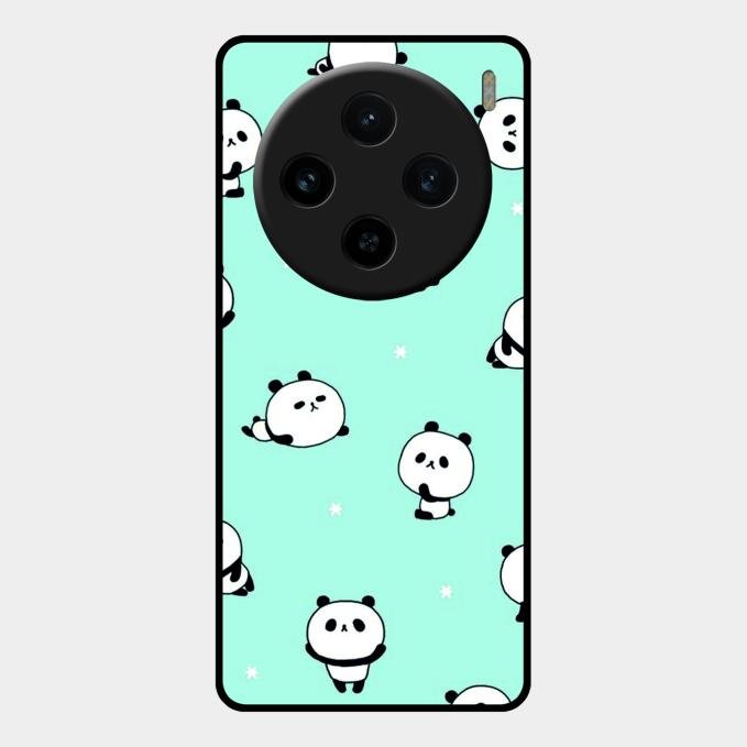 Cute Panda Blue Glossy Metal Case Cover For Vivo X100 5G