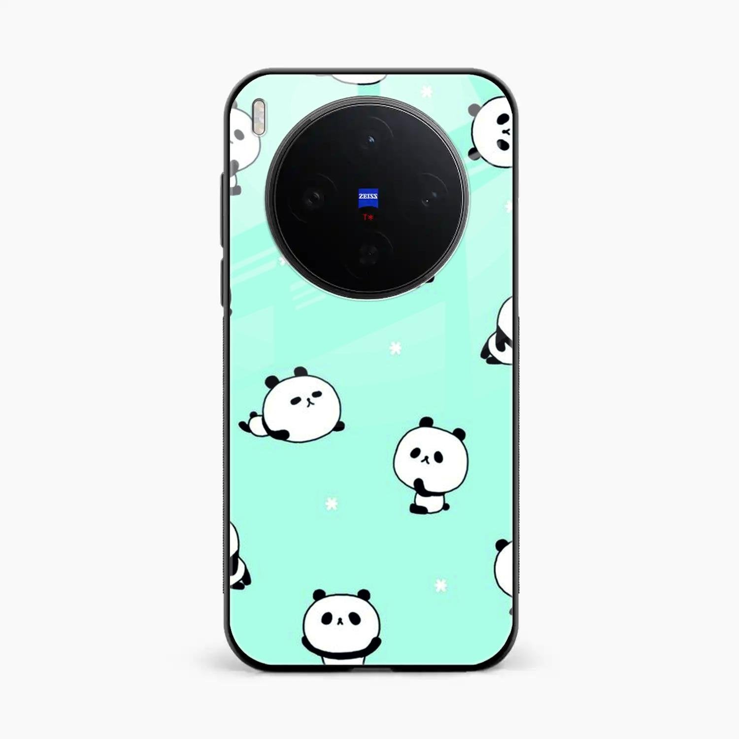 Cute Panda Blue Glossy Metal Case Cover For Vivo X300 5G