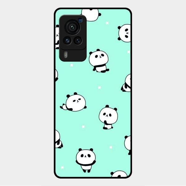 Cute Panda Blue Glossy Metal Case Cover For Vivo X60 Pro 5G