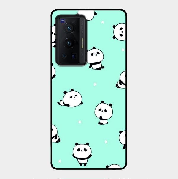 Cute Panda Blue Glossy Metal Case Cover For Vivo X70 Pro 5G