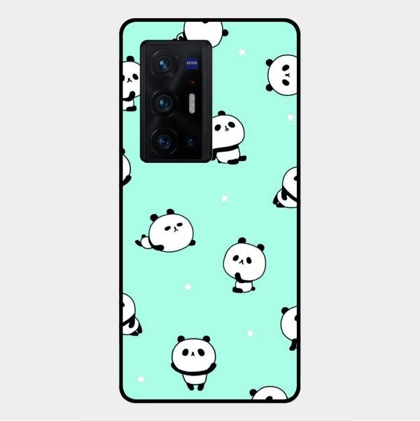 Cute Panda Blue Glossy Metal Case Cover For Vivo X70 Pro Plus 5G