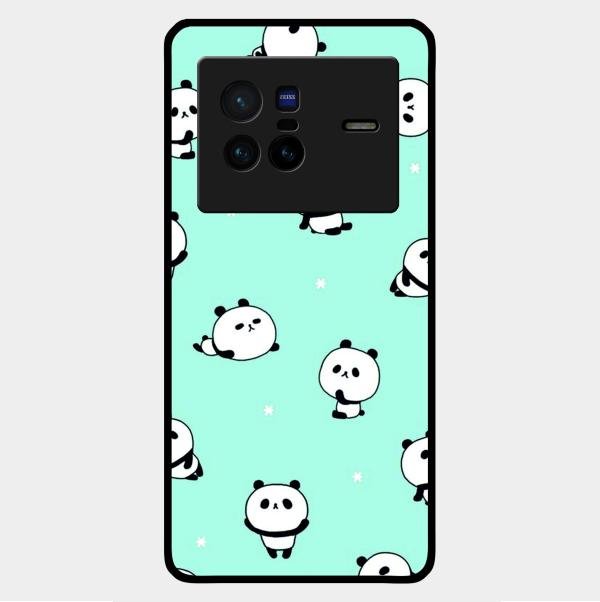 Cute Panda Blue Glossy Metal Case Cover For Vivo X80 5G
