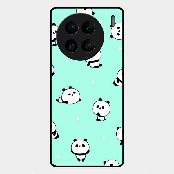 Cute Panda Blue Glossy Metal Case Cover For Vivo X90 Pro 5G