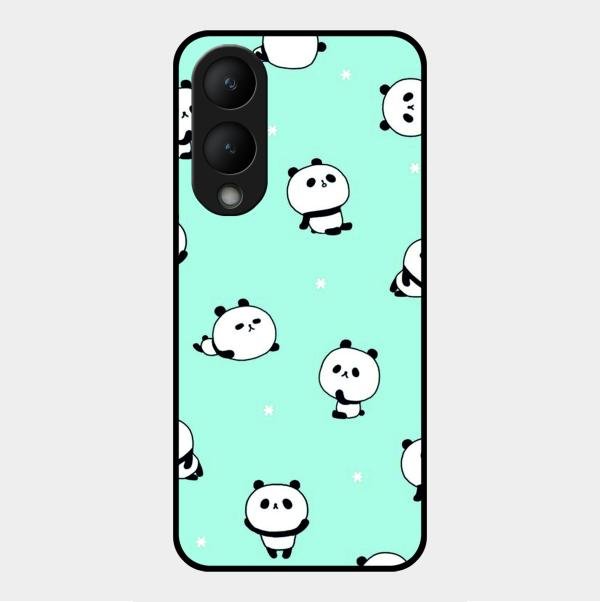 Cute Panda Blue Glossy Metal Case Cover For Vivo Y17S