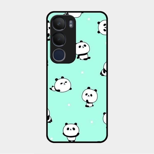Cute Panda Blue Glossy Metal Case Cover For Vivo Y29 5G