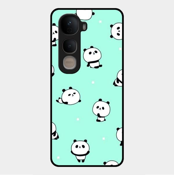Cute Panda Blue Glossy Metal Case Cover For Vivo Y400 5G
