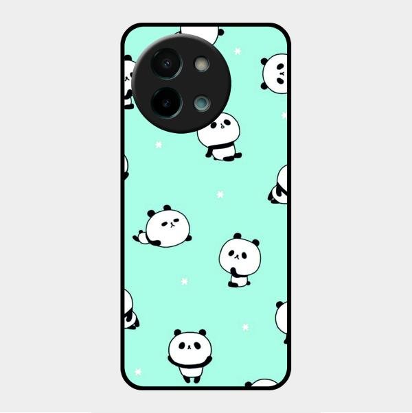 Cute Panda Blue Glossy Metal Case Cover For Vivo Y58 5G