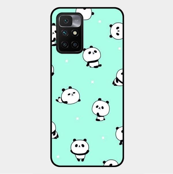 Cute Panda Blue Glossy Metal Case Cover For Xiaomi Redmi 10 Prime 2022