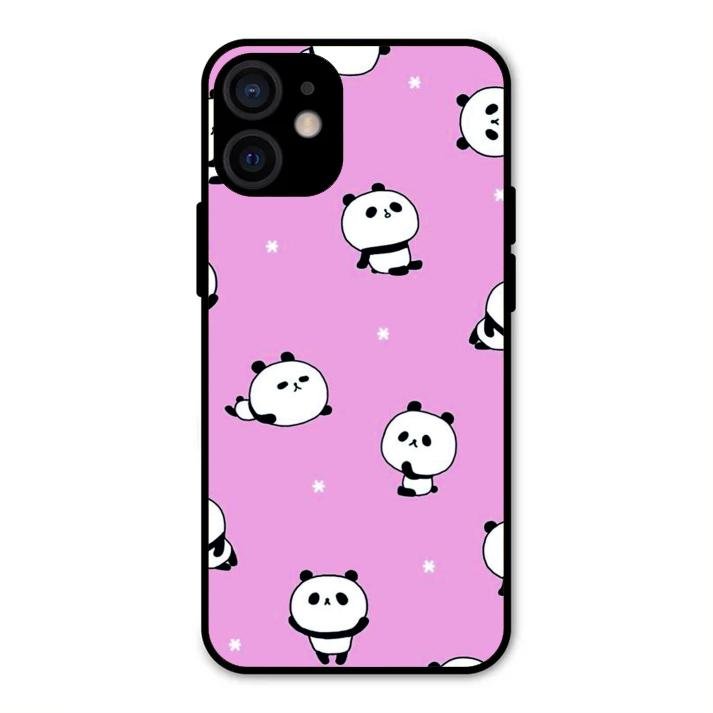 Cute Panda Glossy Metal Case Cover For iPhone 12 mini