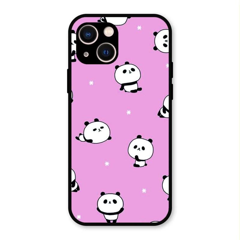 Cute Panda Glossy Metal Case Cover For iPhone 13