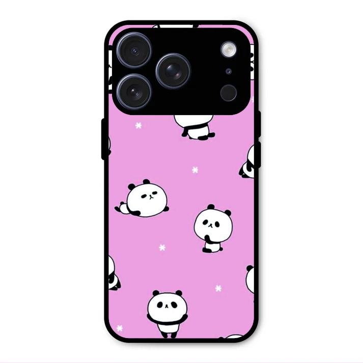Cute Panda Glossy Metal Case Cover For iPhone 17 Pro