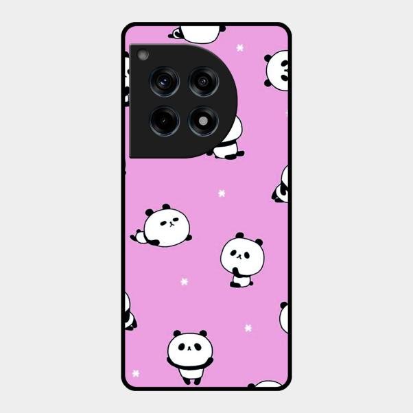 Cute Panda Glossy Metal Case Cover For Oneplus 12R 5G