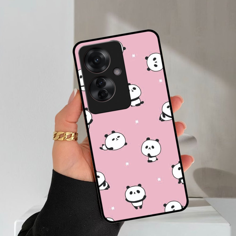 Cute Panda Glossy Metal Case Cover For Oppo