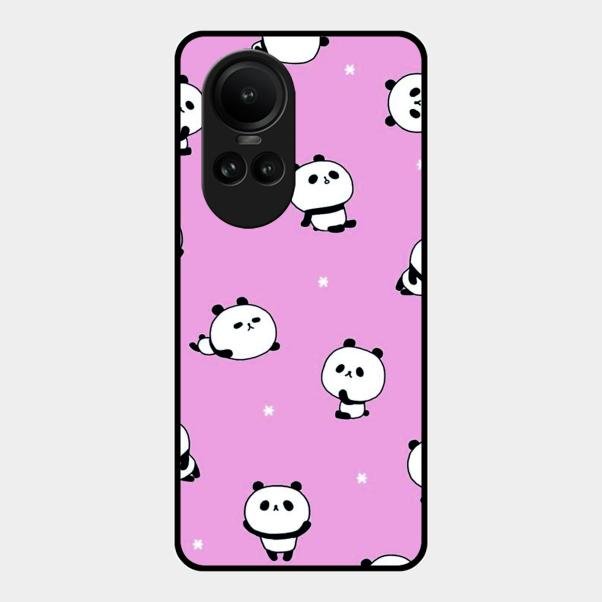 Cute Panda Glossy Metal Case Cover For Oppo Reno 10 Pro 5G
