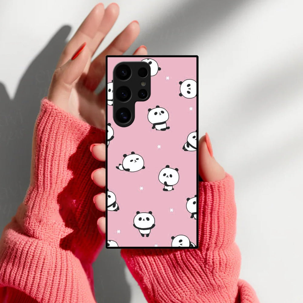 Cute Panda Glossy Metal Case Cover For Samsung