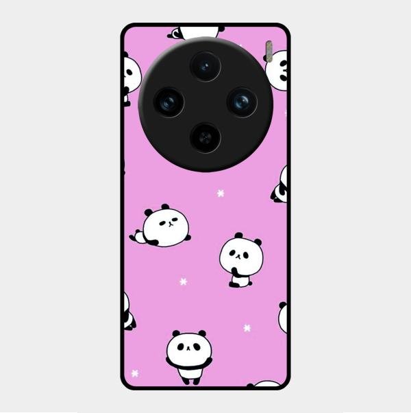 Cute Panda Glossy Metal Case Cover For Vivo X100 Pro 5G