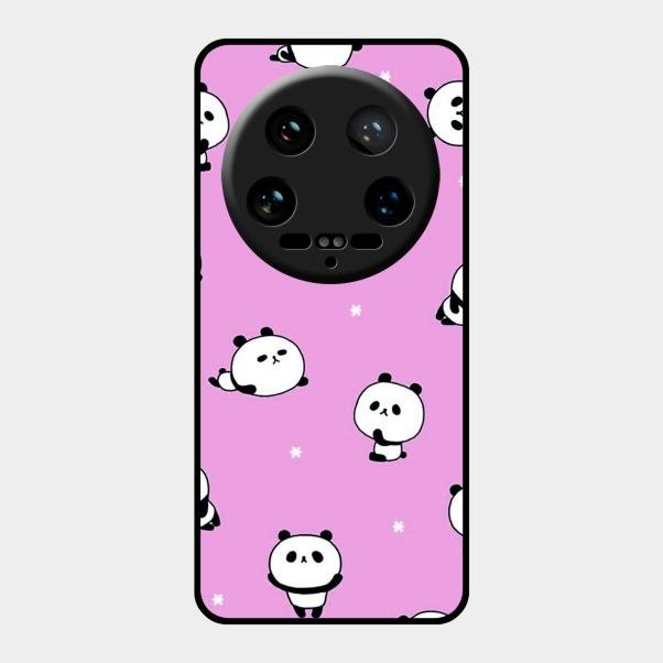 Cute Panda Glossy Metal Case Cover For Xiaomi 14 Ultra
