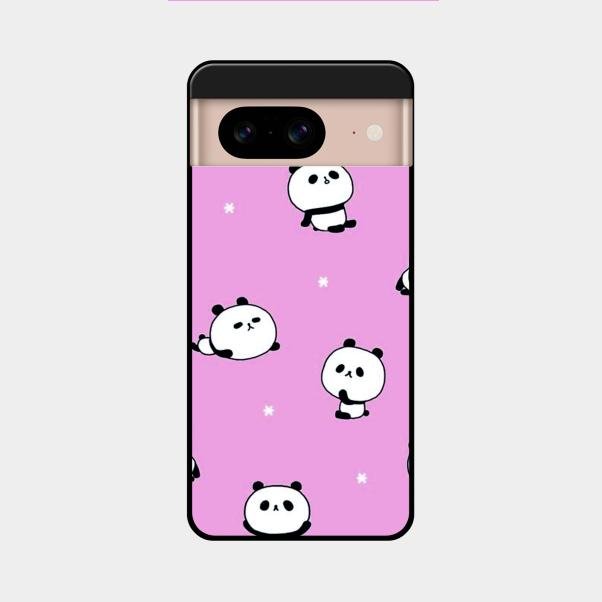 Cute Panda Pink Glass Case Cover For Google Pixel 8 5G