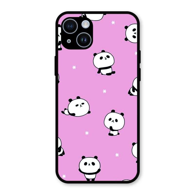 Cute Panda Pink Glass Case Cover For iPhone 14 Plus