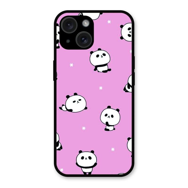 Cute Panda Pink Glass Case Cover For iPhone 15 Plus