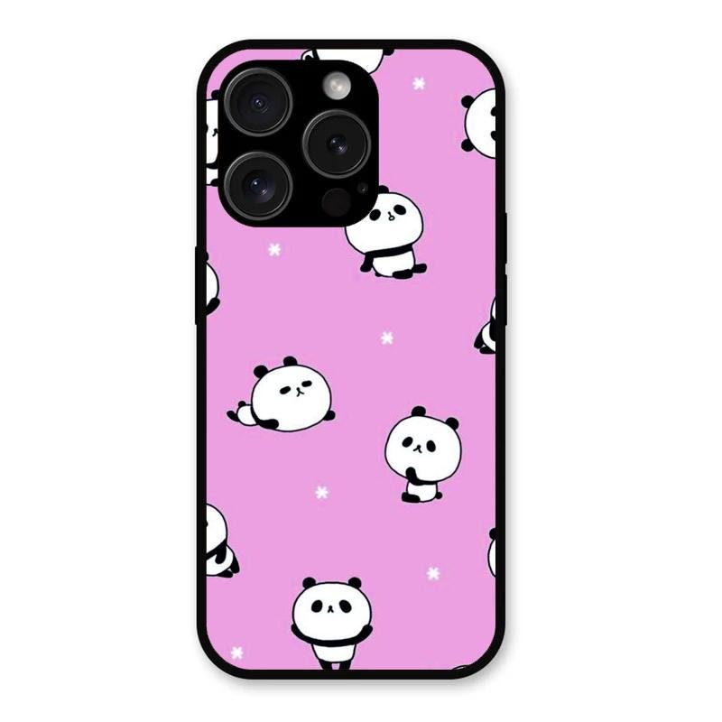 Cute Panda Pink Glass Case Cover For iPhone 15 Pro Max