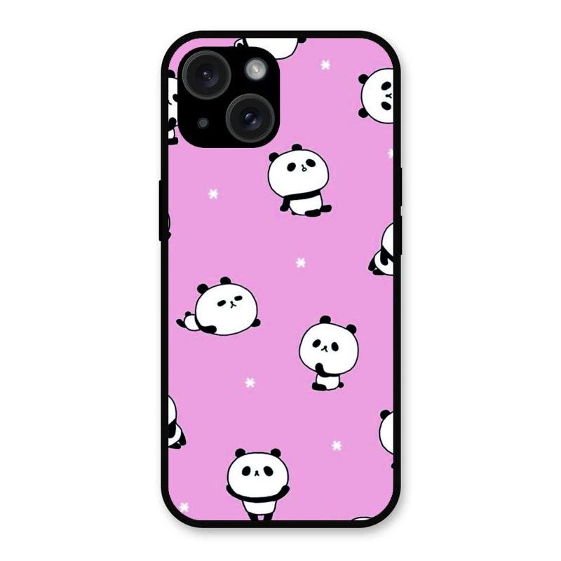 Cute Panda Pink Glass Case Cover For iPhone 15