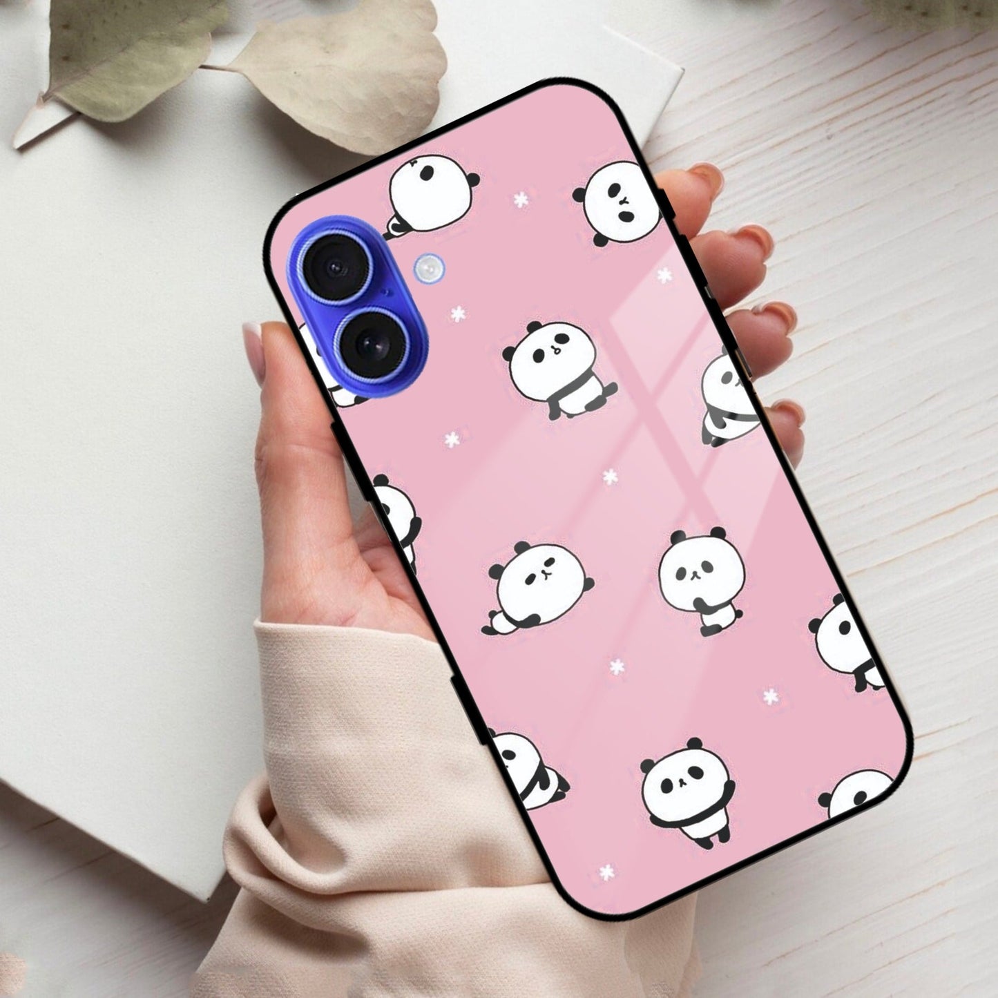 Cute Panda Pink Glass Case Cover For iPhone