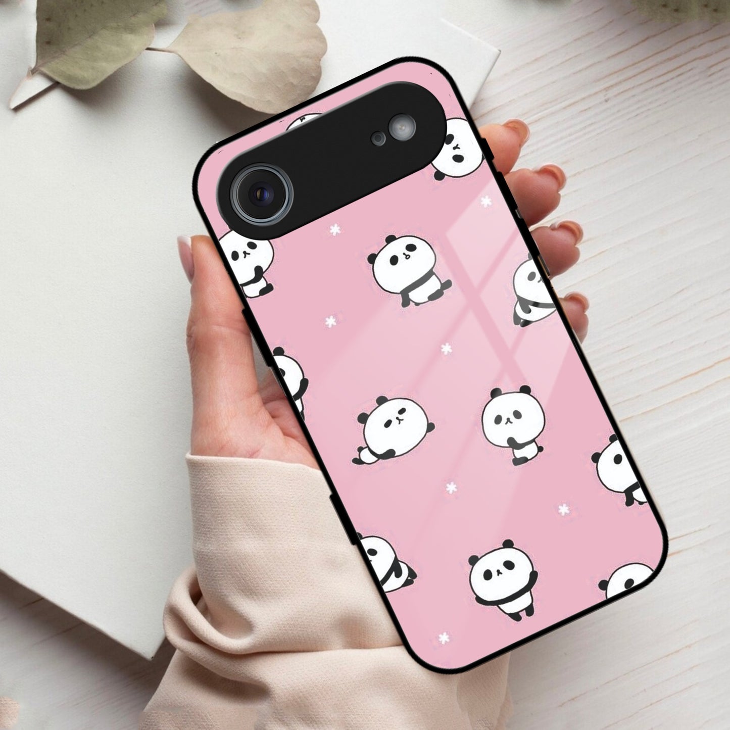 Cute Panda Pink Glass Case Cover For iPhone