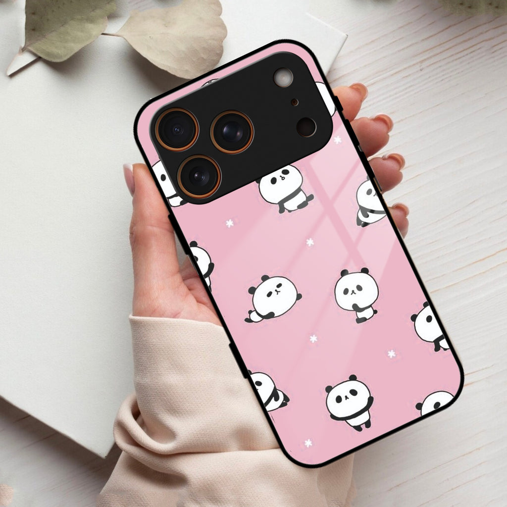Cute Panda Pink Glass Case Cover For iPhone 17 Pro