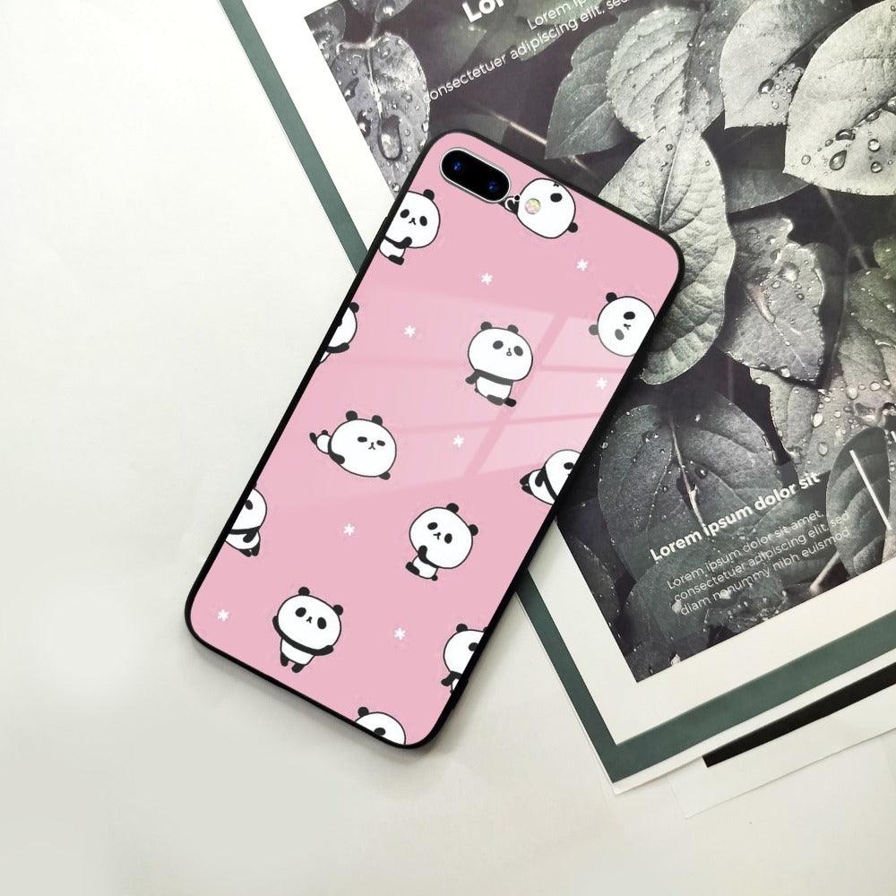 Cute Panda Pink Glass Case Cover For iPhone