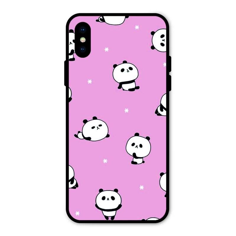 Cute Panda Pink Glass Case Cover For iPhone XS