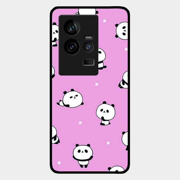 Cute Panda Pink Glass Case Cover For Iqoo 11 5G