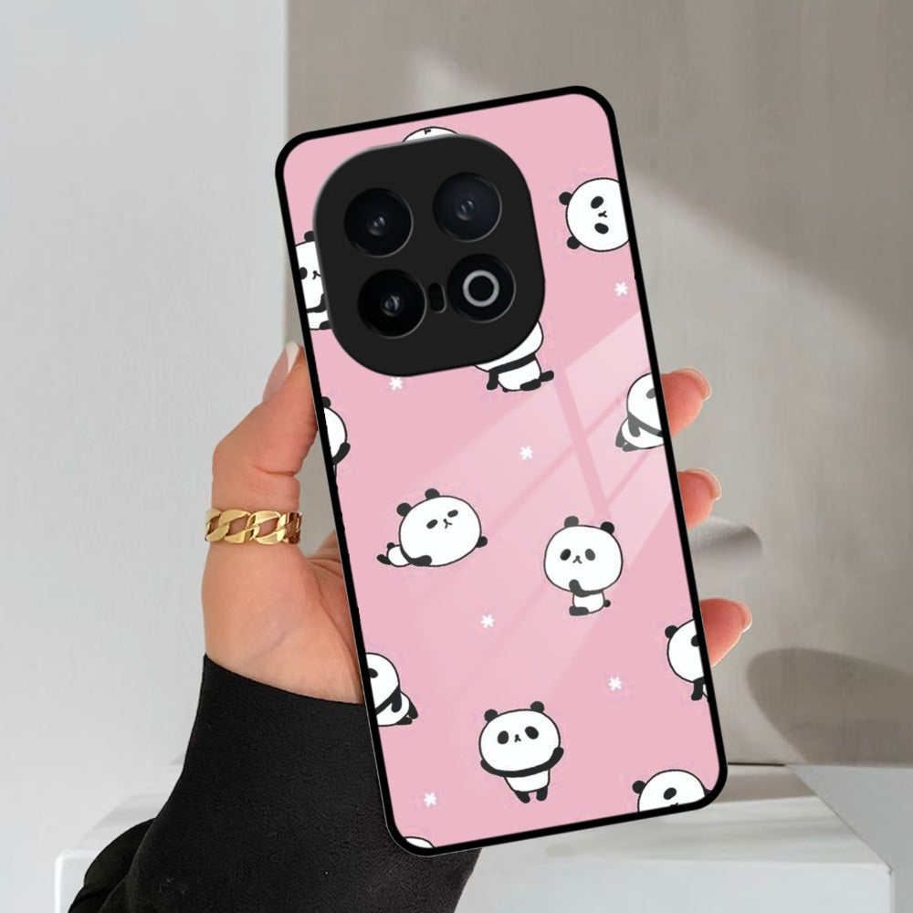Cute Panda Pink Glass Case Cover For iQOO