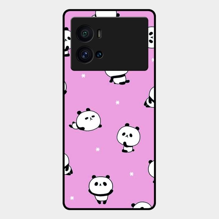 Cute Panda Pink Glass Case Cover For Iqoo 9 Pro 5G
