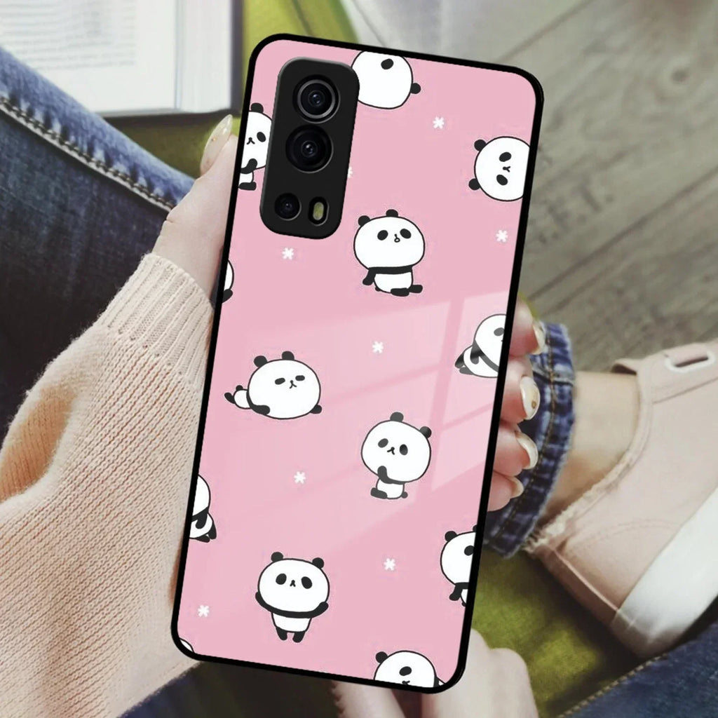 Cute Panda Pink Glass Case Cover For iQOO - ShopOnCliQ