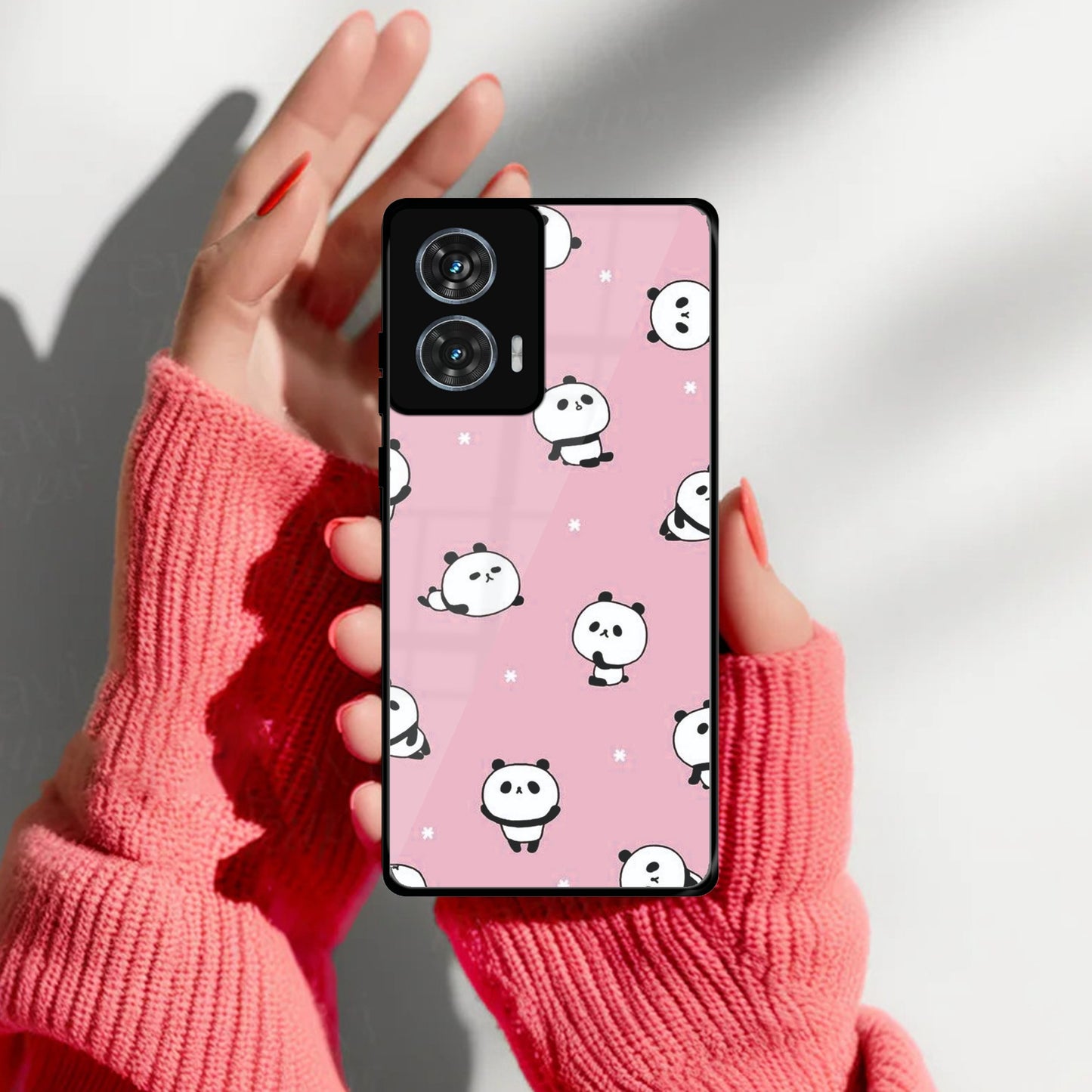 Cute Panda Pink Glass Case Cover For Motorola