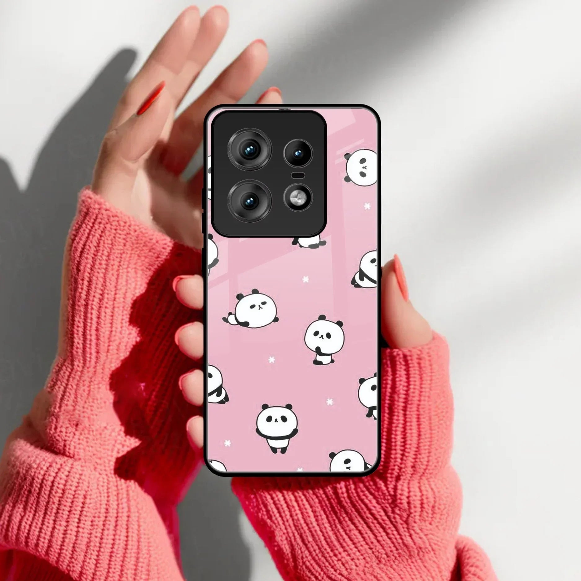 Cute Panda Pink Glass Case Cover For Motorola - ShopOnCliQ