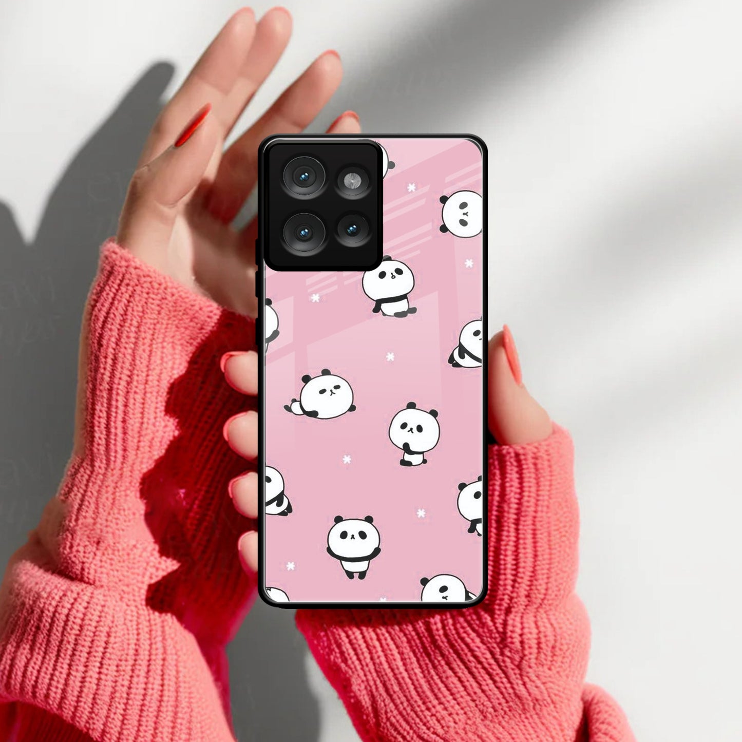 Cute Panda Pink Glass Case Cover For Motorola