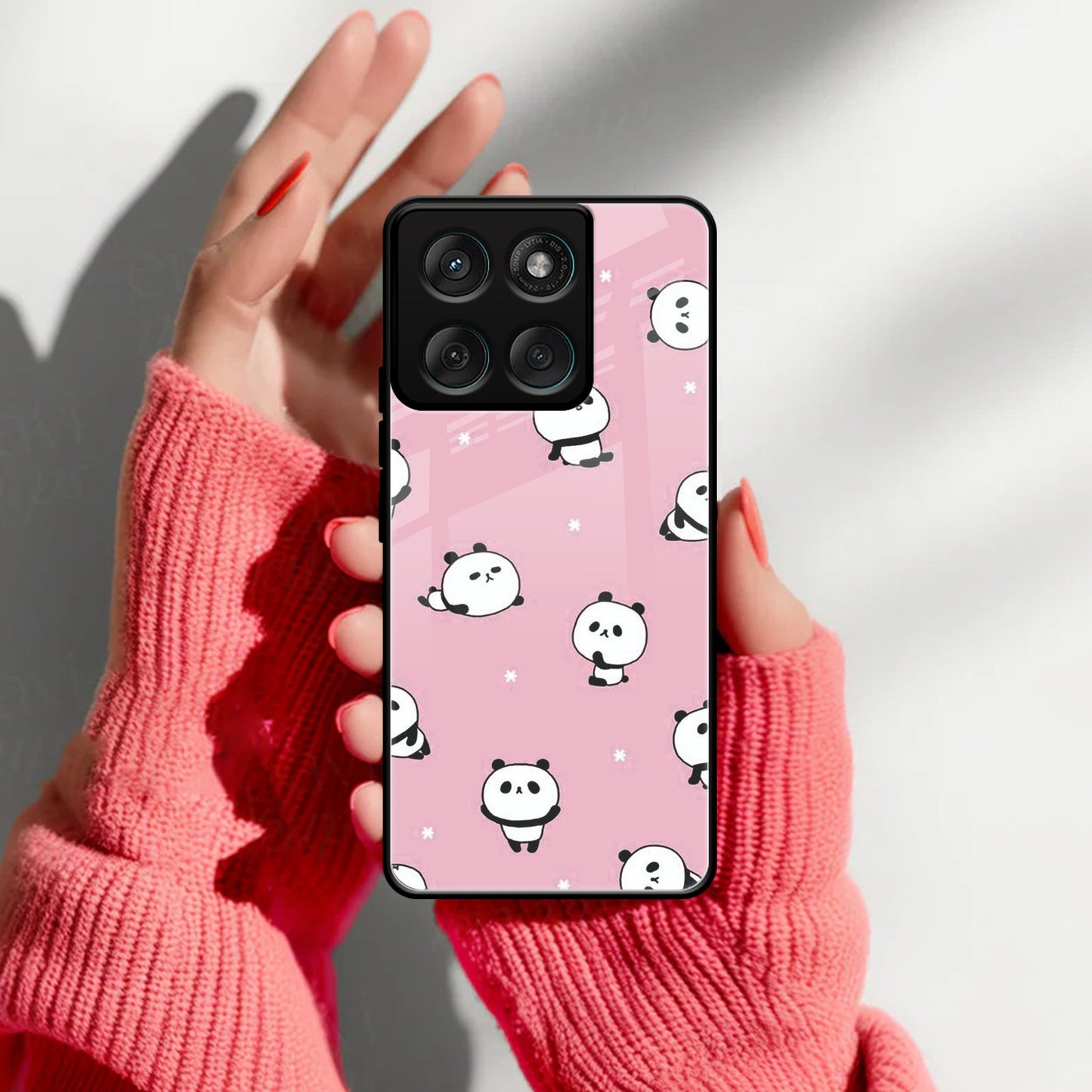 Cute Panda Pink Glass Case Cover For Motorola