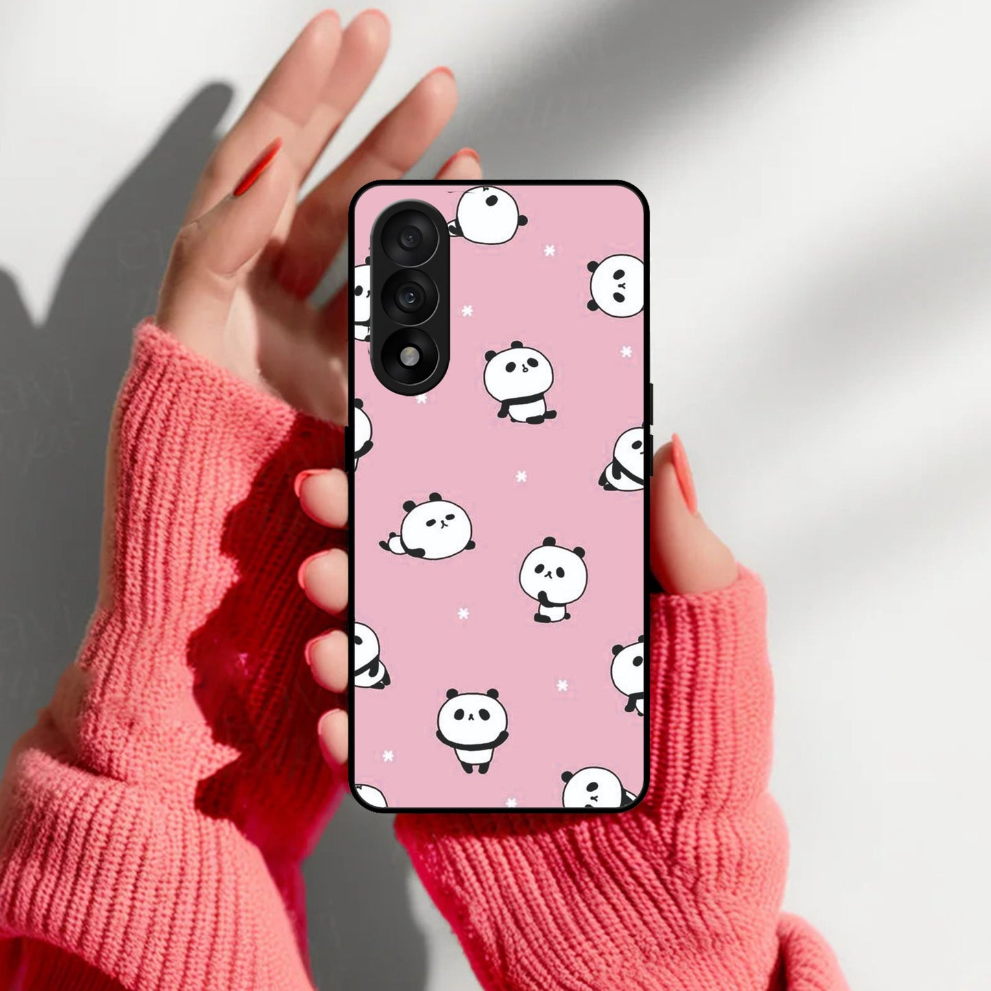 Cute Panda Pink Glass Case Cover For Oneplus